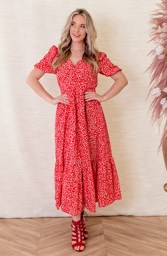 Midi Knoopjes Jurk Djill Rood – shoparchief — foto 5