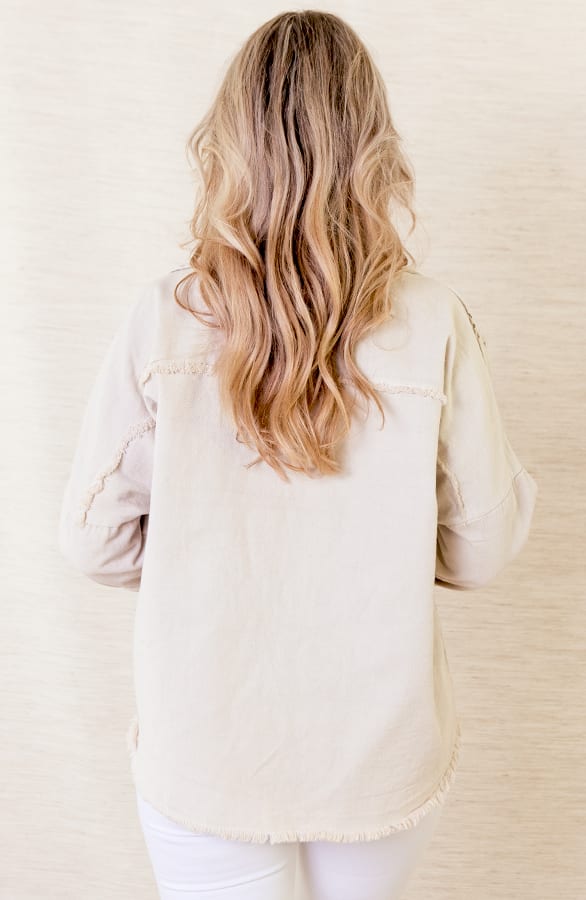 Opengewerkt Spijkerjasje May Beige – shoparchief — foto 3