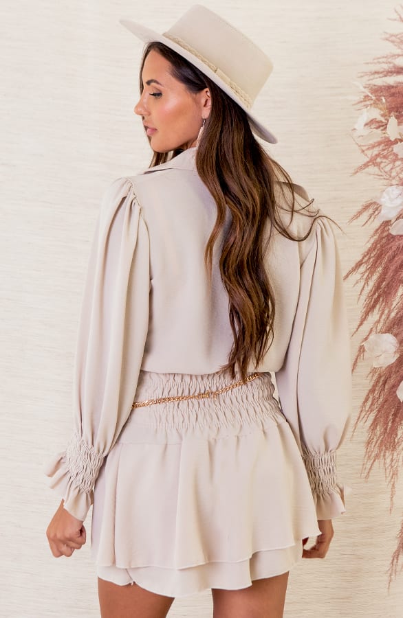 Parel Knopen Blouse Khloe Beige – shoparchief — foto 2
