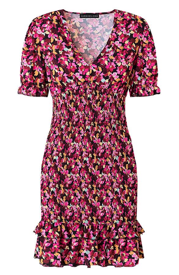 Pofmouwen Bloemen Jurk Richelle Fuchsia – shoparchief