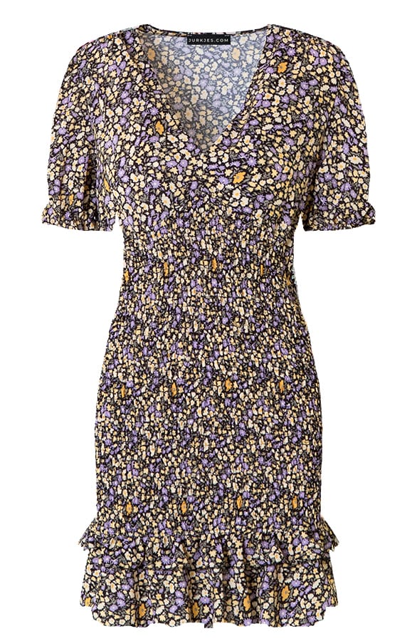 Pofmouwen Bloemen Jurk Richelle Paars – shoparchief