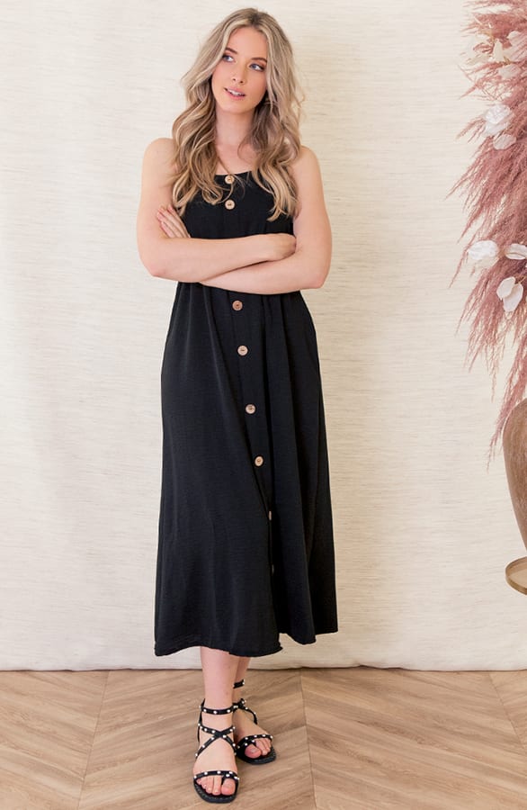 Spaghetti Knopen Jurk Kae Zwart – shoparchief — foto 2