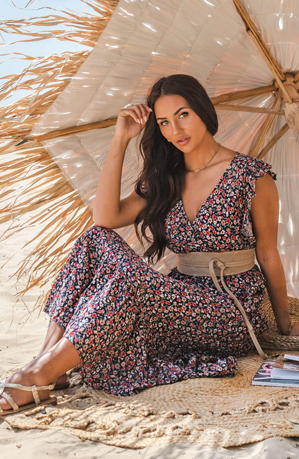 Bloemen Ruffle Maxi Jurk Jacky Marine Rood – shoparchief