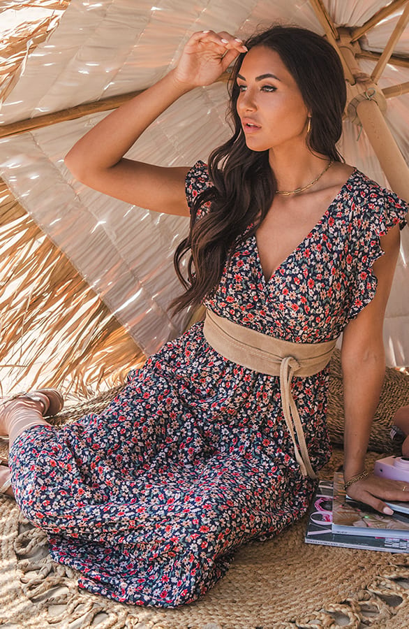 Bloemen Ruffle Maxi Jurk Jacky Marine Rood – shoparchief — foto 4