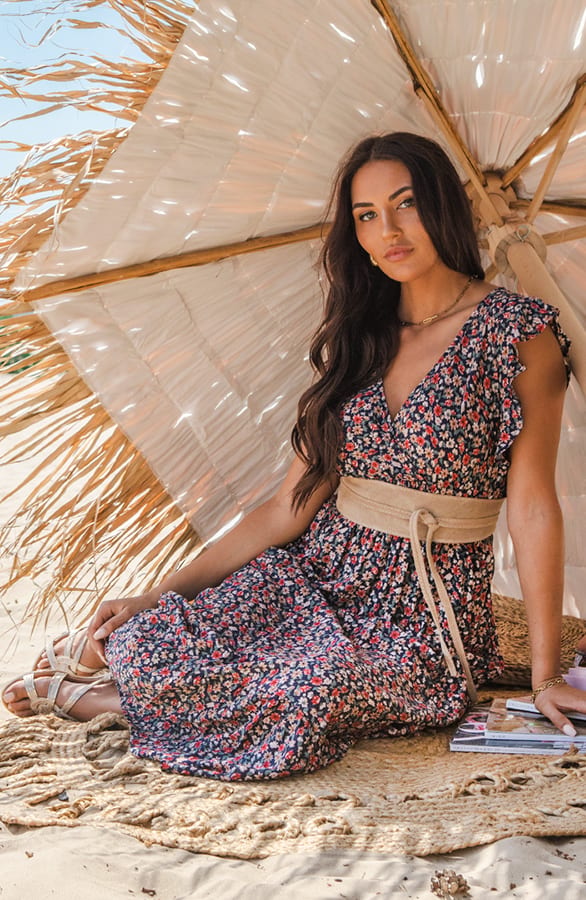 Bloemen Ruffle Maxi Jurk Jacky Marine Rood – shoparchief — foto 2