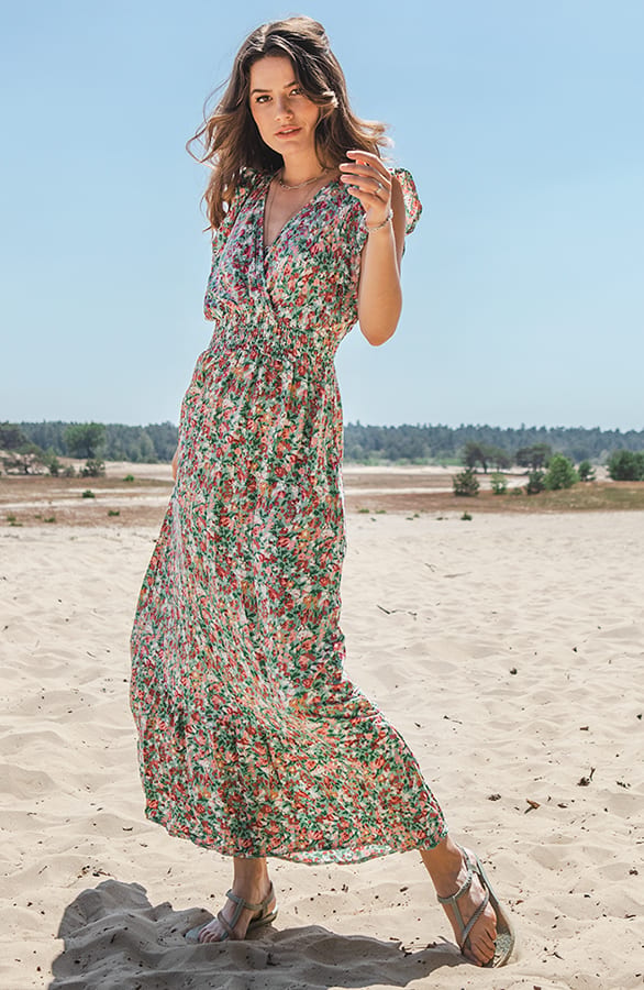 Bloemen Ruffle Maxi Jurk Jacky Turquoise – shoparchief