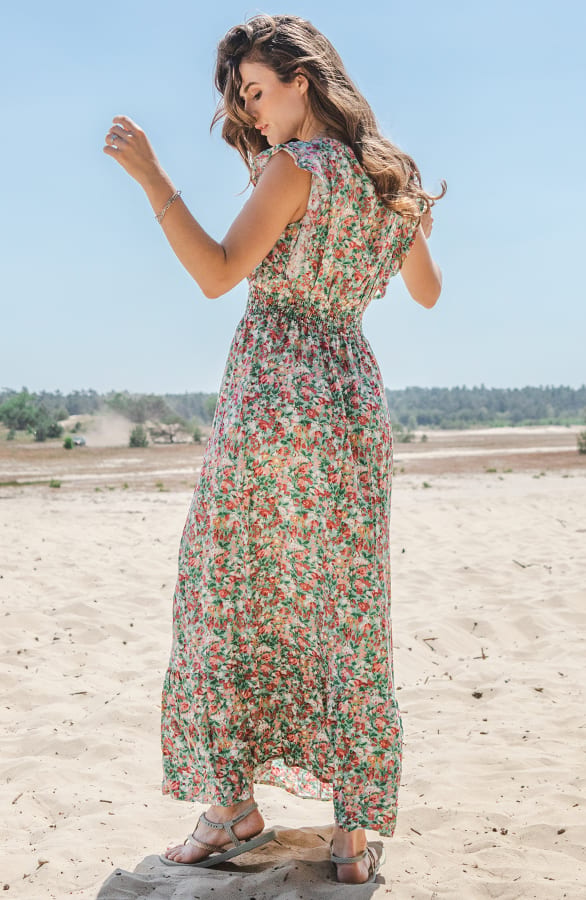 Bloemen Ruffle Maxi Jurk Jacky Turquoise – shoparchief — foto 2