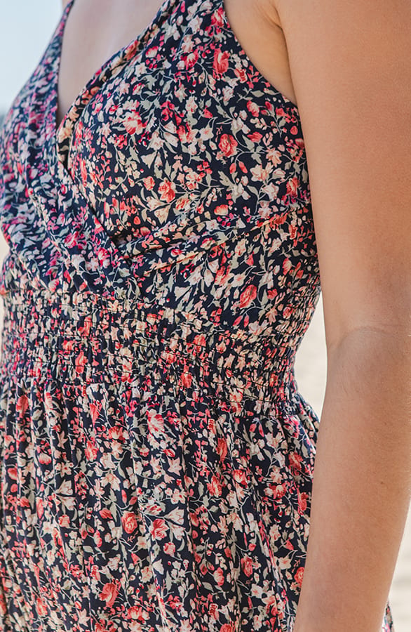 Bloemen Spaghetti Jurk Jacky Kort Fuchsia – shoparchief — foto 4