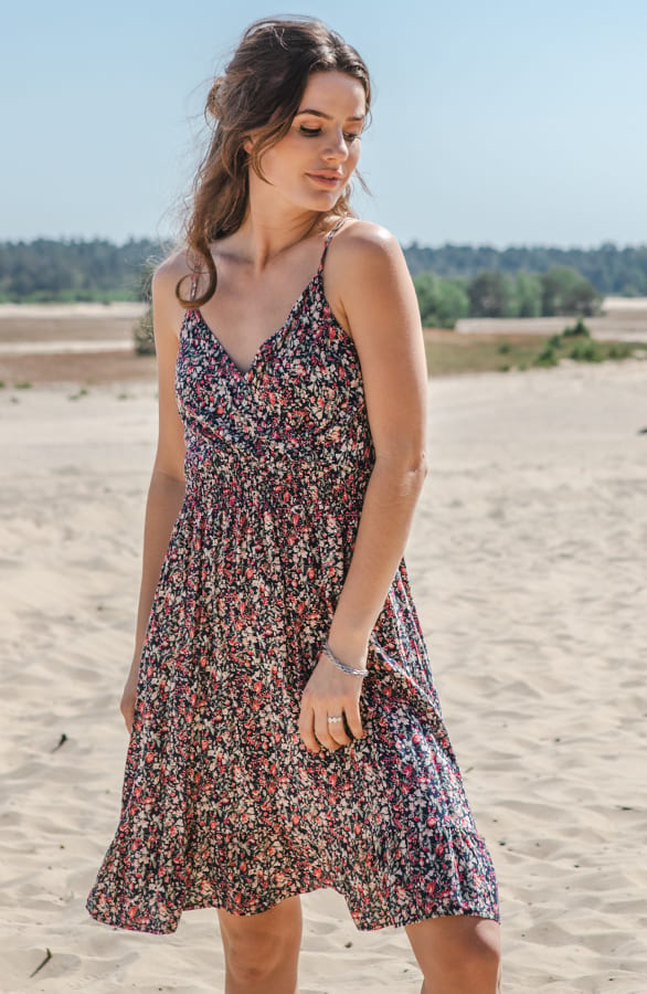 Bloemen Spaghetti Jurk Jacky Kort Fuchsia – shoparchief