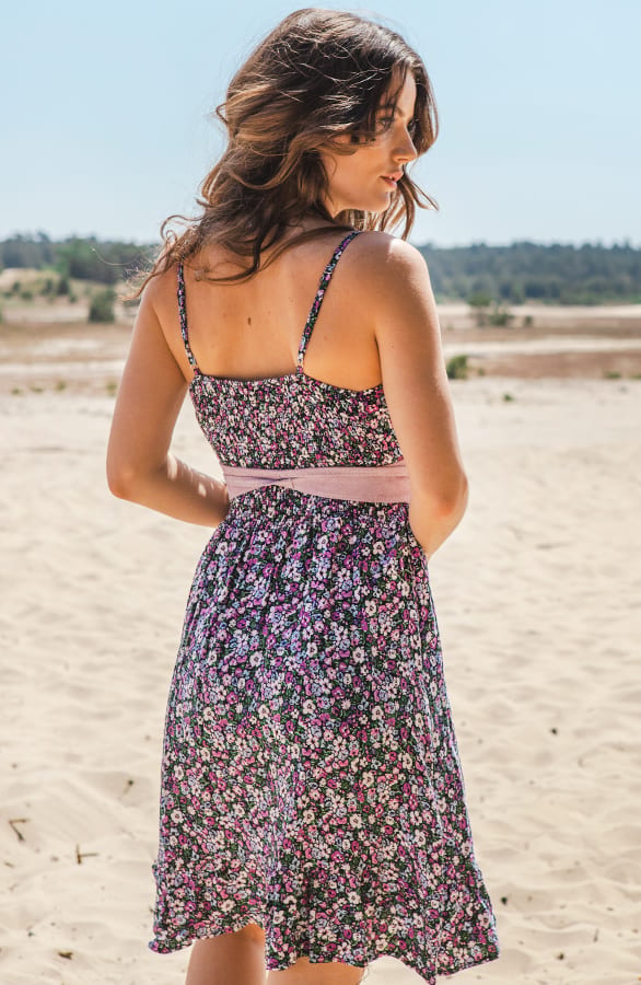 Bloemen Spaghetti Jurk Jacky Kort Lila – shoparchief — foto 2