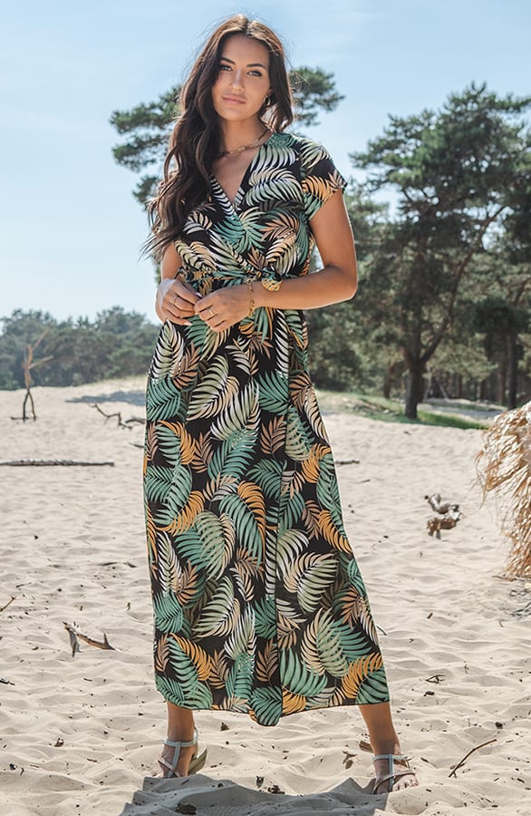 Ezra Palm Dress Zwart Army – shoparchief