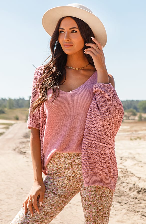 Gehaakt Lurex Vest Aurora Roze – shoparchief