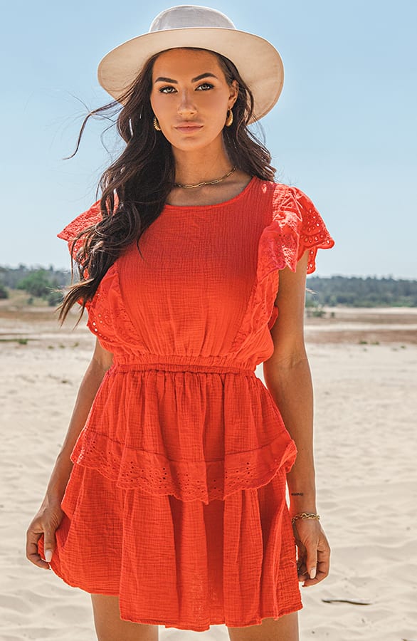 Katoenen Embroidery Jurk Larissa Oranje – shoparchief