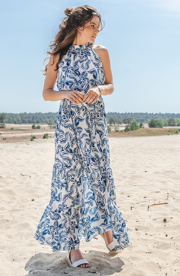 Leaves Halter Jurk Imre Blauw – shoparchief