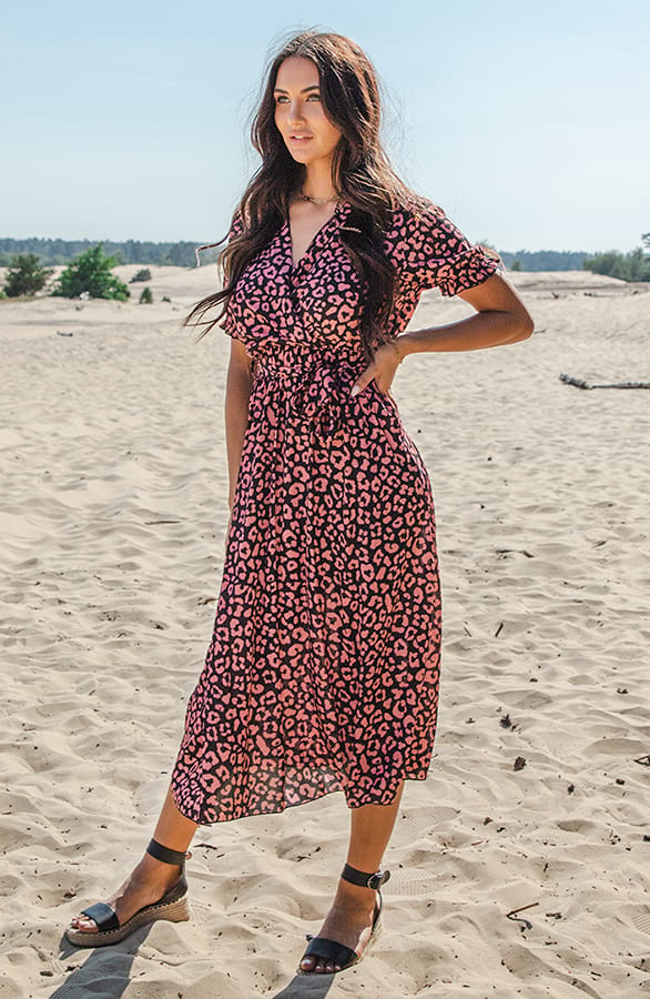 Leopard Print Jurk Febe Koraal – shoparchief