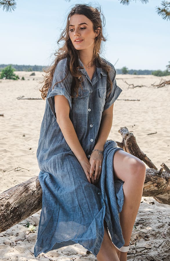 Linnen Kaftan Mieke Denim Blue – shoparchief