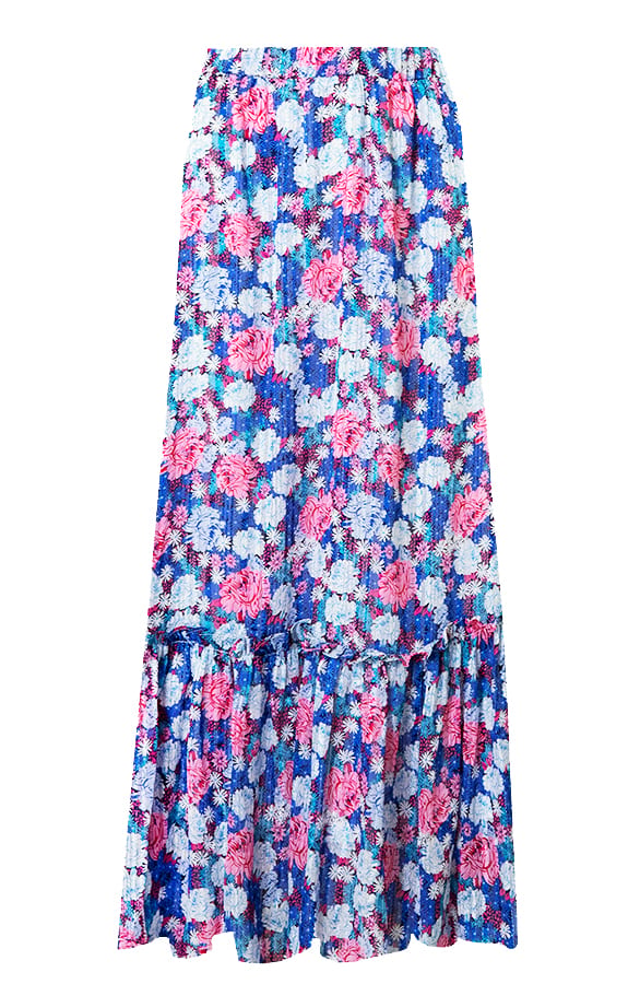 Maxi Bloemen plooien Rok Danique Blauw – shoparchief