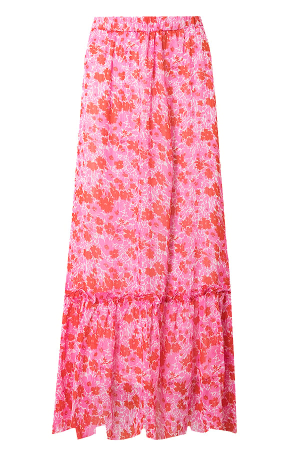 Maxi Bloemen plooien Rok Danique Fuchsia – shoparchief