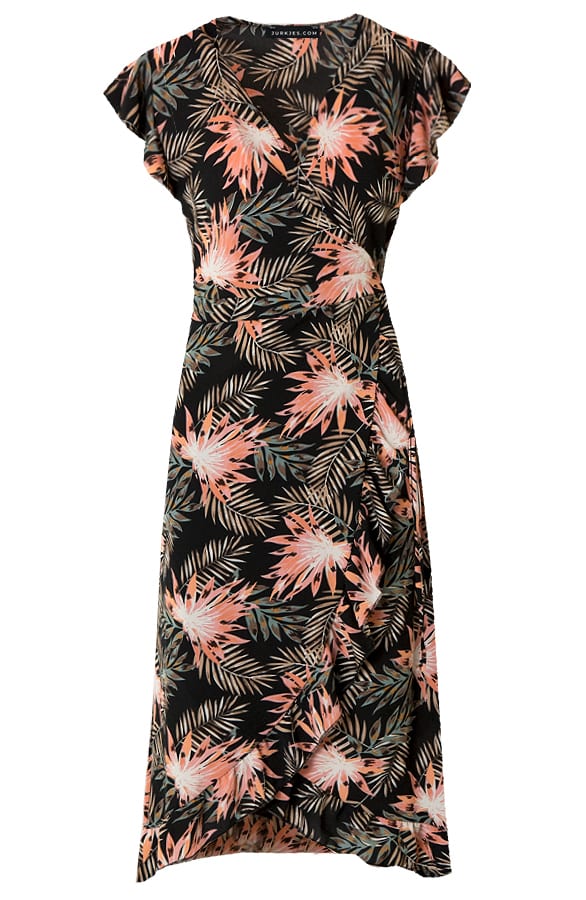 Midi Jurk Bladerenprint Jenny Zwart – shoparchief