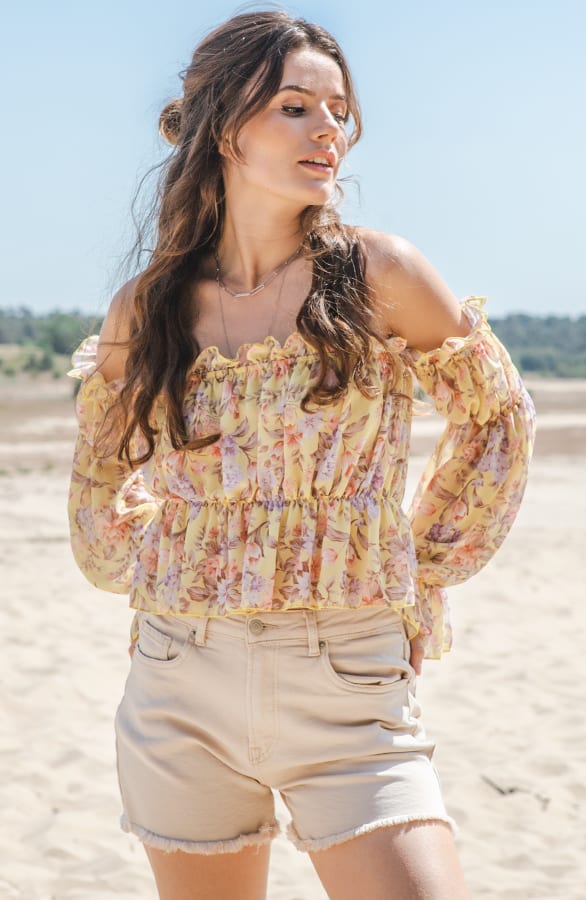 Off Shoulder Blouse Bloemenprint Teske Geel – shoparchief — foto 2