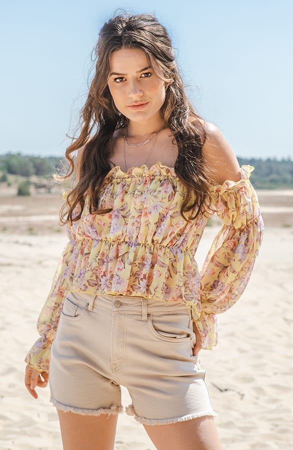 Off Shoulder Blouse Bloemenprint Teske Geel – shoparchief