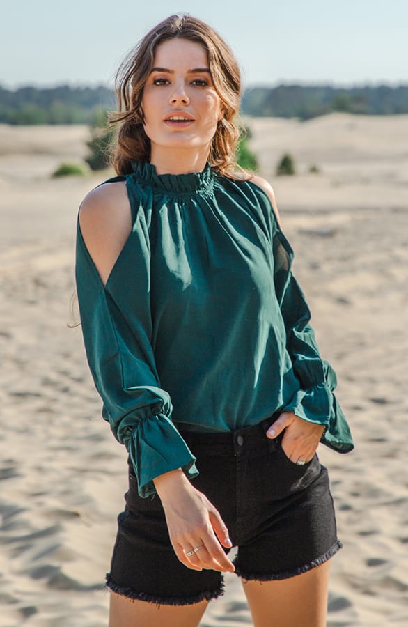 Open Shoulder Blouse Melody Smaragd – shoparchief — foto 2