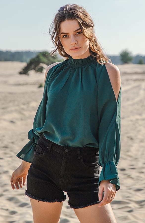 Open Shoulder Blouse Melody Smaragd – shoparchief