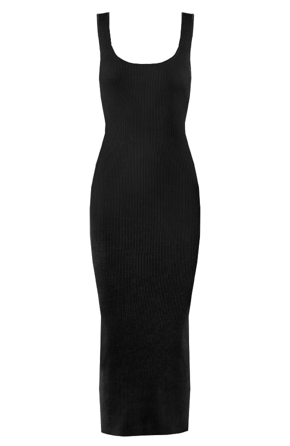 Ribstof Jurk Met Split Vive Zwart – shoparchief