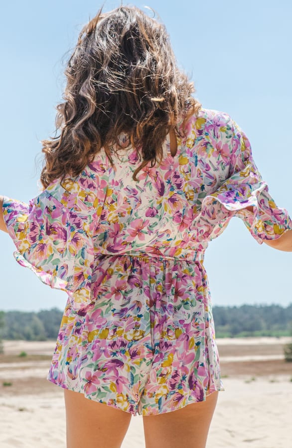 Ruches Bloemen Playsuit Lonneke Lila – shoparchief — foto 3