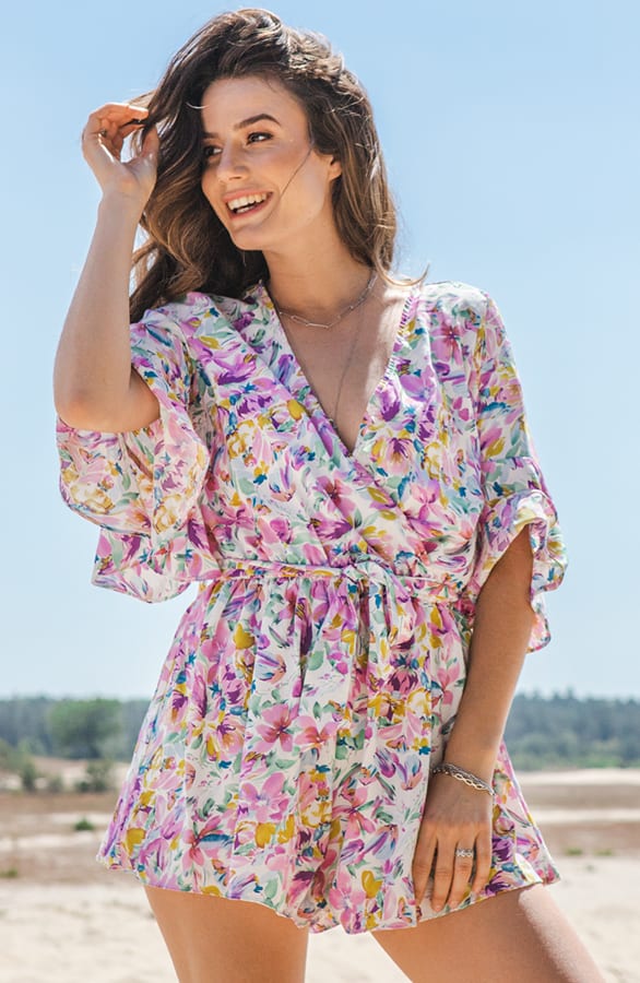 Ruches Bloemen Playsuit Lonneke Lila – shoparchief