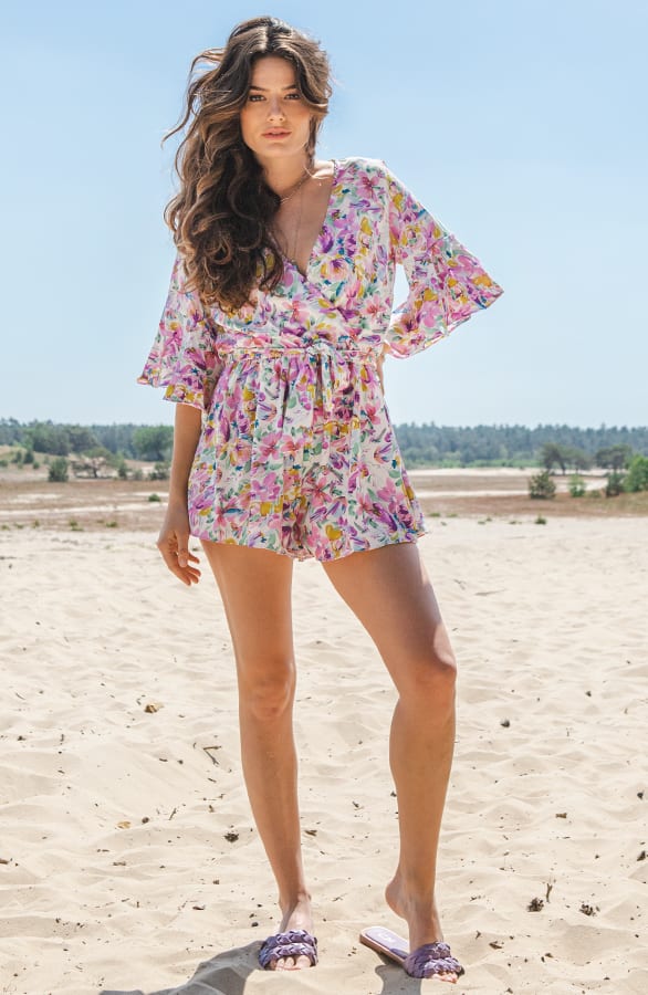 Ruches Bloemen Playsuit Lonneke Lila – shoparchief — foto 2