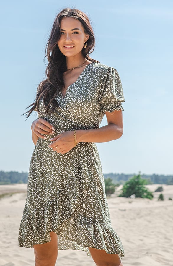 Ruches Jurk Met Print Elmi Army – shoparchief
