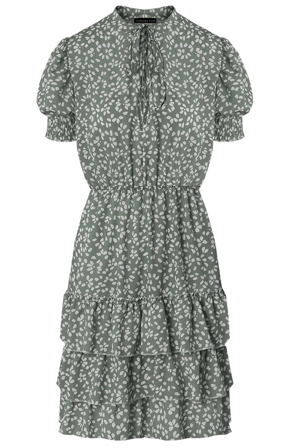 Ruches Jurk Met Print Jelina Army – shoparchief