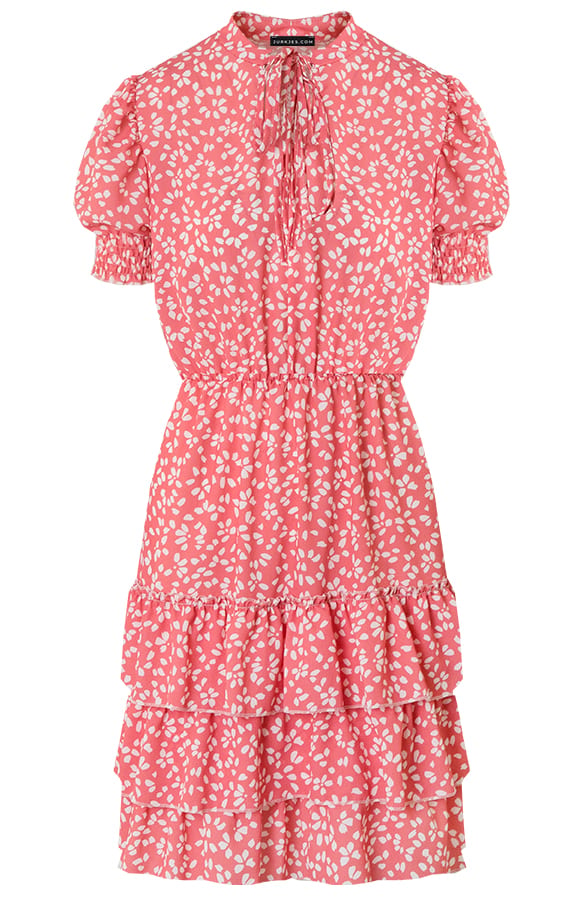 Ruches Jurk Met Print Jelina Dust Koraal – shoparchief