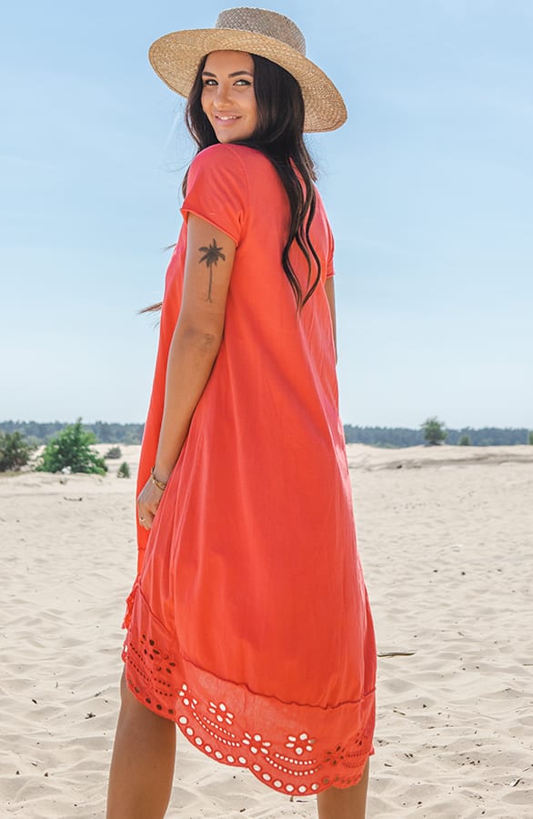 T-shirt Dress Met Embroidery Koraal – shoparchief — foto 3