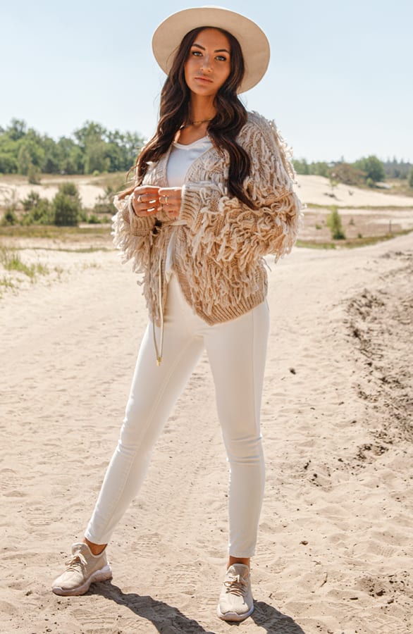Trendy Gebreid Franjes Vest Veerle Taupe – shoparchief — foto 4