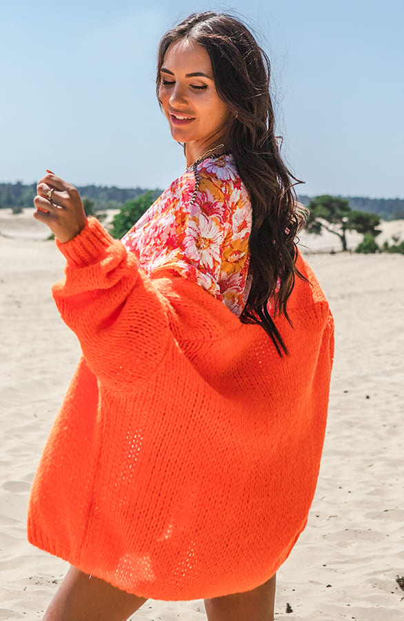 Trendy Vest Gebreid Skye Neon Oranje – shoparchief