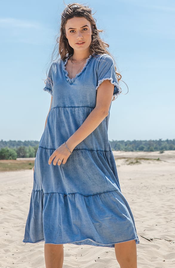 Washed Laagjes Jurk Jazzy Denim Blue – shoparchief