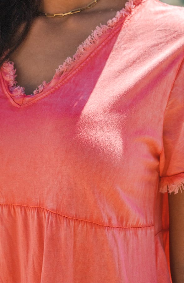 Washed Laagjes Jurk Jazzy Koraal – shoparchief — foto 4