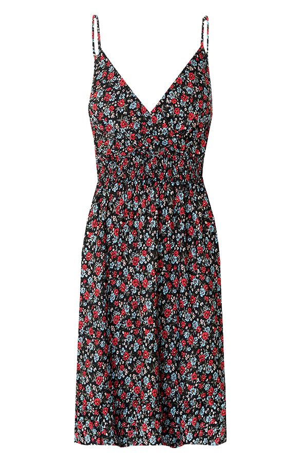 Bloemen Spaghetti Jurk Jacky Kort Rood Blauw – shoparchief
