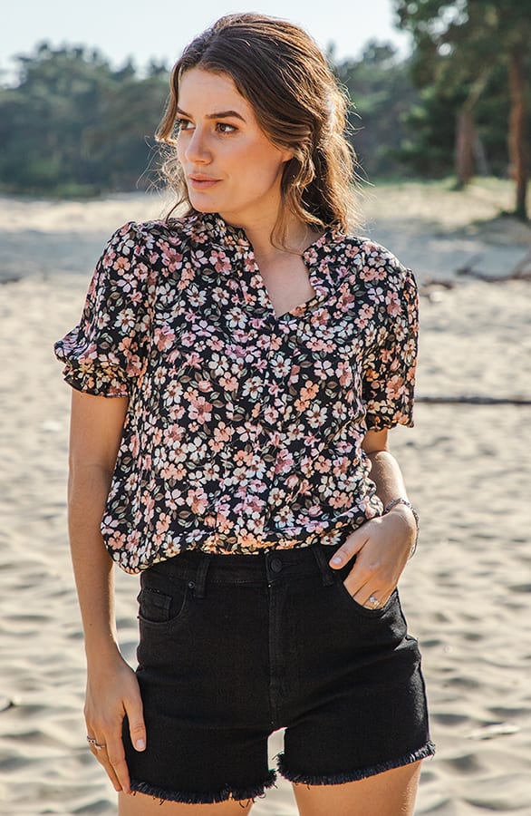 Floral Knopen Blouse Yvon Zwart – shoparchief