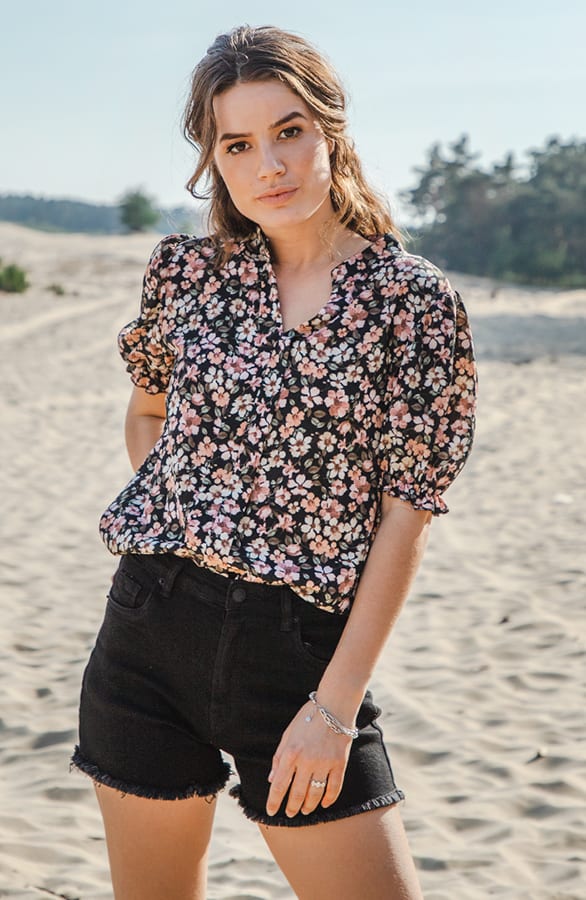 Floral Knopen Blouse Yvon Zwart – shoparchief — foto 4