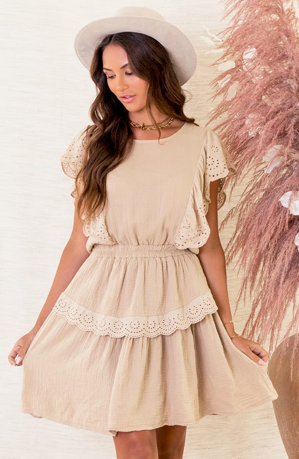 Katoenen Embroidery Jurk Larissa Beige – shoparchief