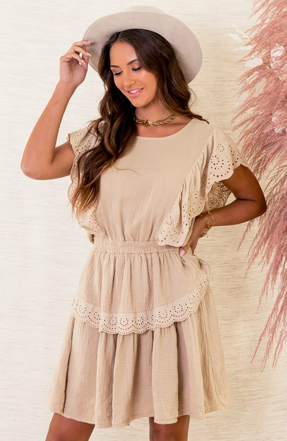 Katoenen Embroidery Jurk Larissa Beige – shoparchief — foto 2