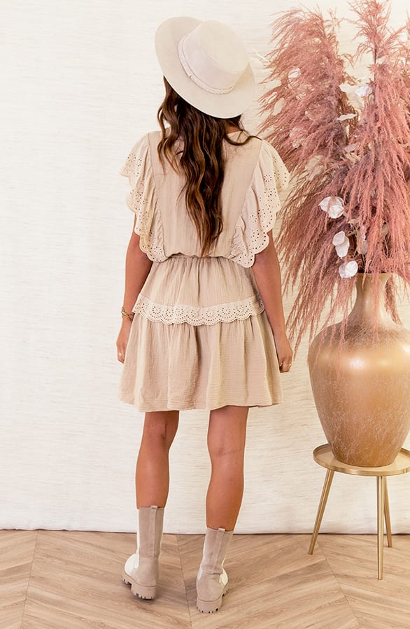 Katoenen Embroidery Jurk Larissa Beige – shoparchief — foto 5