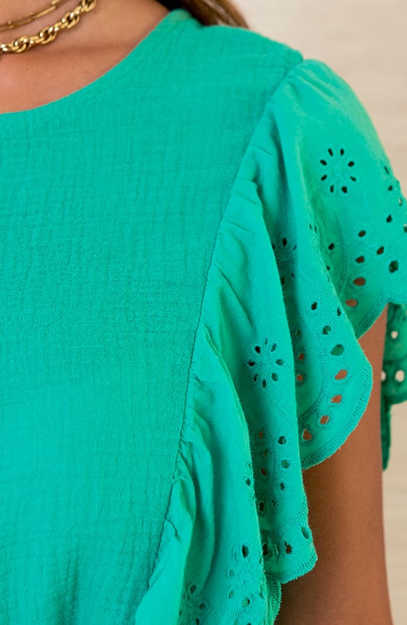 Katoenen Embroidery Jurk Larissa Groen – shoparchief — foto 4