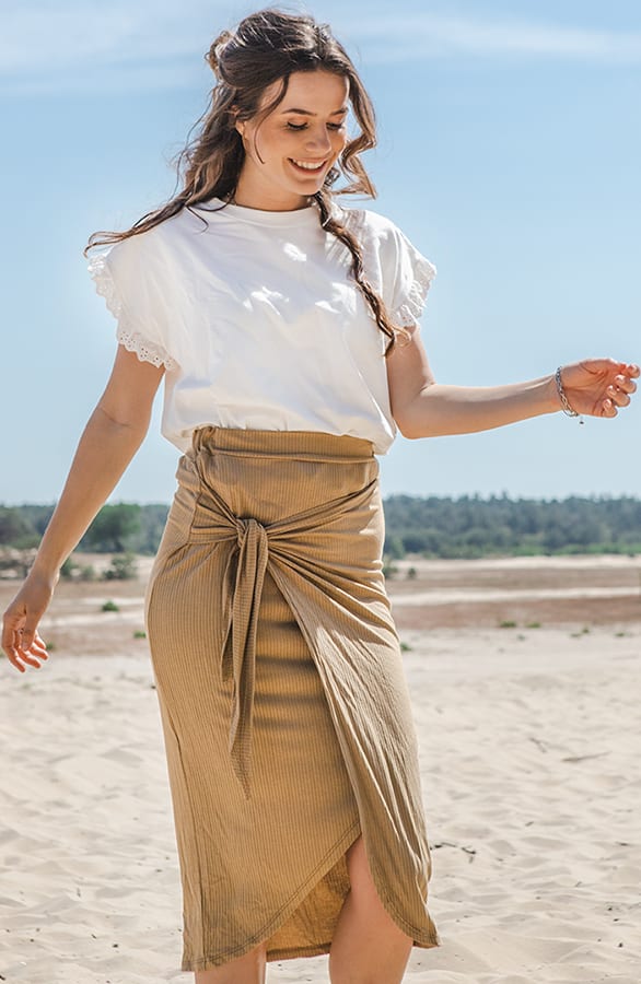 Midi Rok Met Strik Benthe Camel – shoparchief
