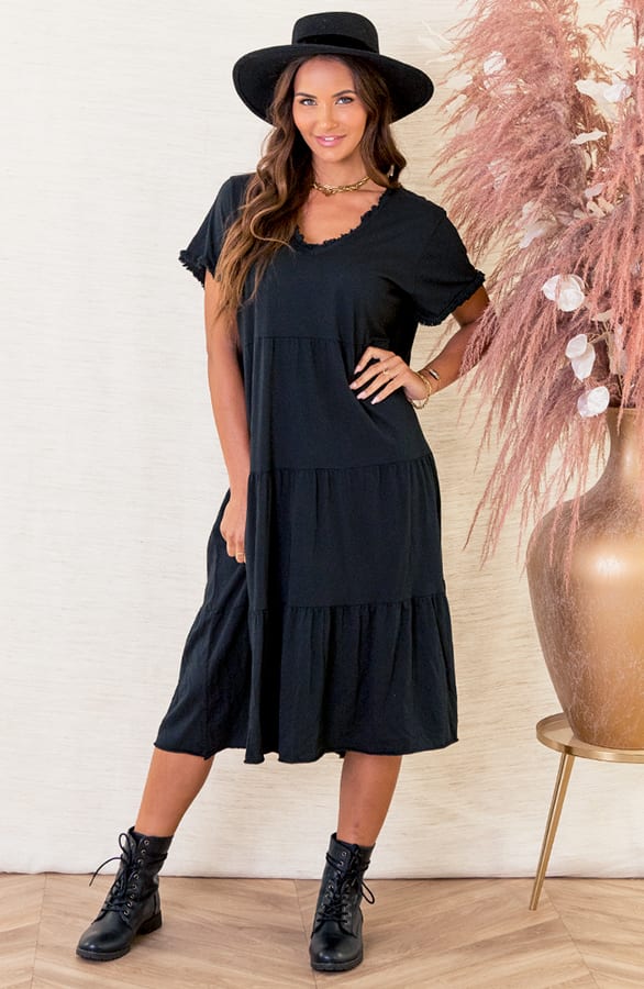 Washed Laagjes Jurk Jazzy Zwart – shoparchief