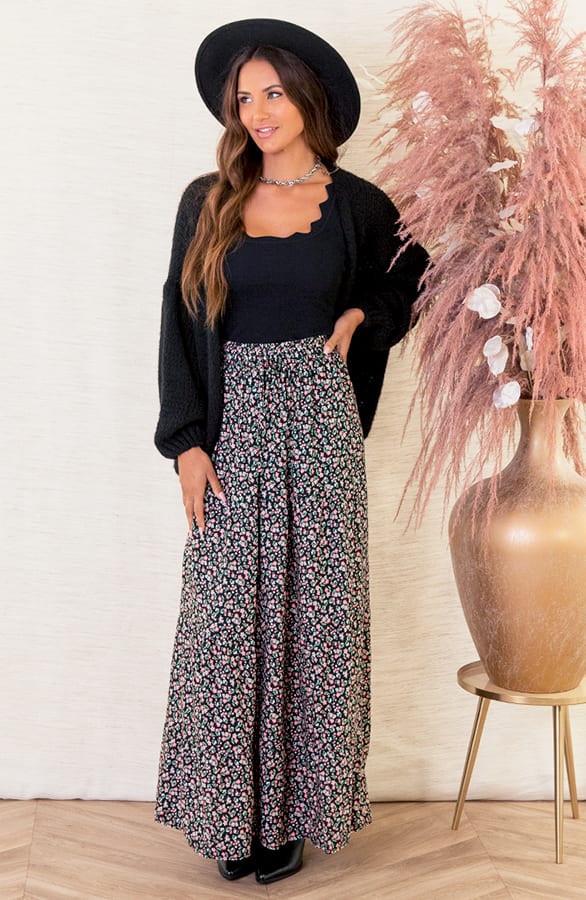 Bloemen Maxi Rok Jula Zwart Roze – shoparchief — foto 4