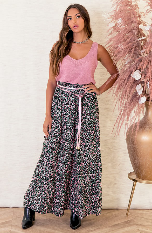 Bloemen Maxi Rok Jula Zwart Roze – shoparchief — foto 2